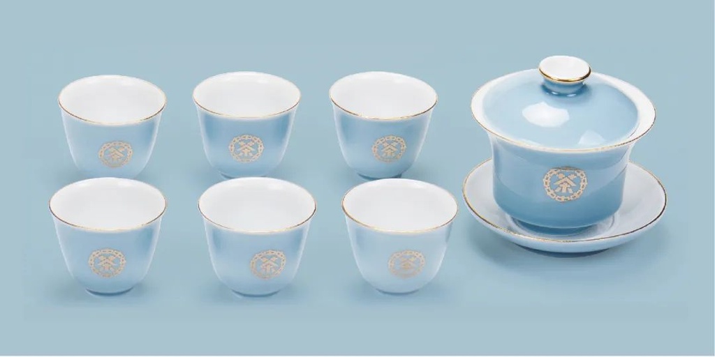 中茶蓝釉茶具套组